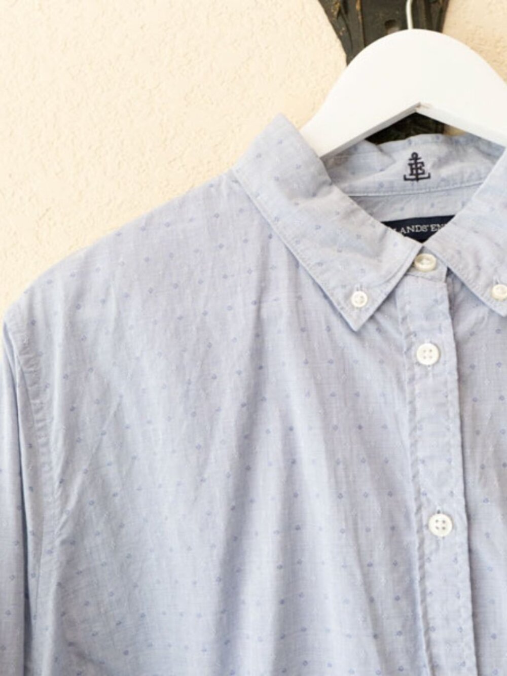Lands End Button Up Shirt Size 18 Blue Cotton Long Sleeve Classic Workwear - Picture 3 of 12